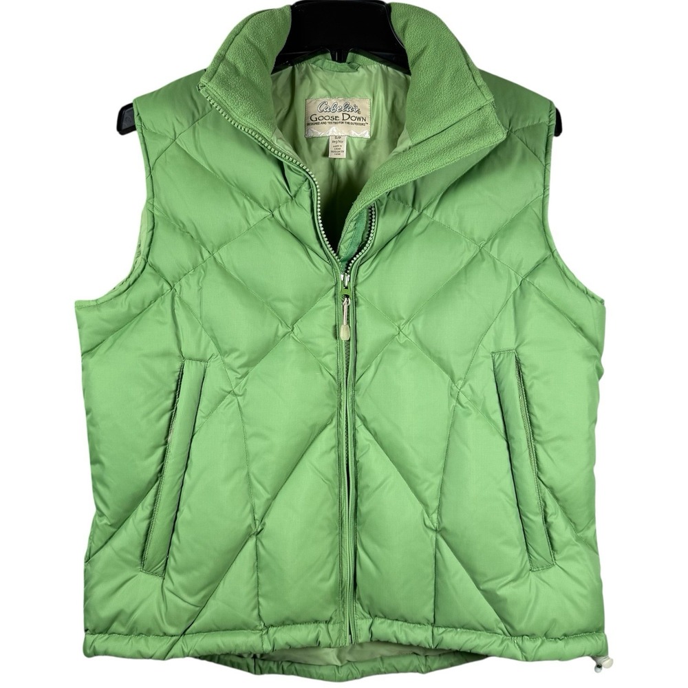 Cabelas 100% Goose Down Vest Womens Small Green Quilted 650 Fill Power Warm‎